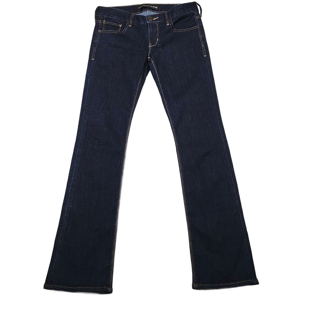 Express Jeans Women's 0R Low Rise Barely Bootcut Dark Wash Denim Stretch